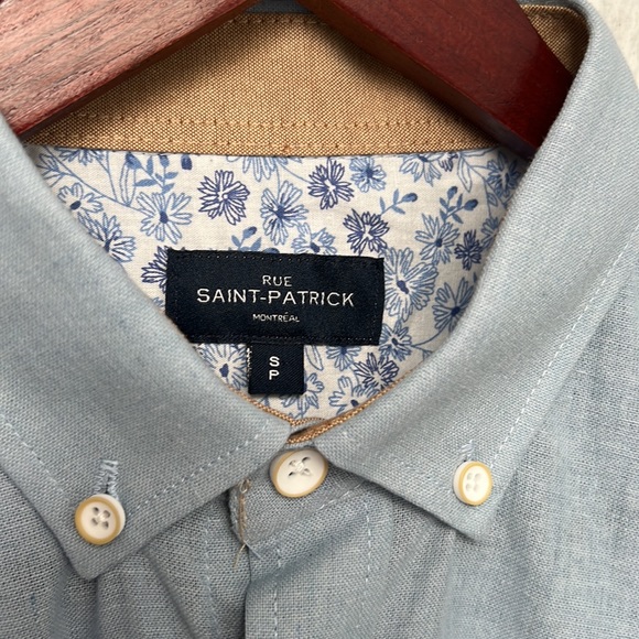 NWT Rue Saint Patrick Mens Blue button up short sleeve, Size S - Picture 6 of 10